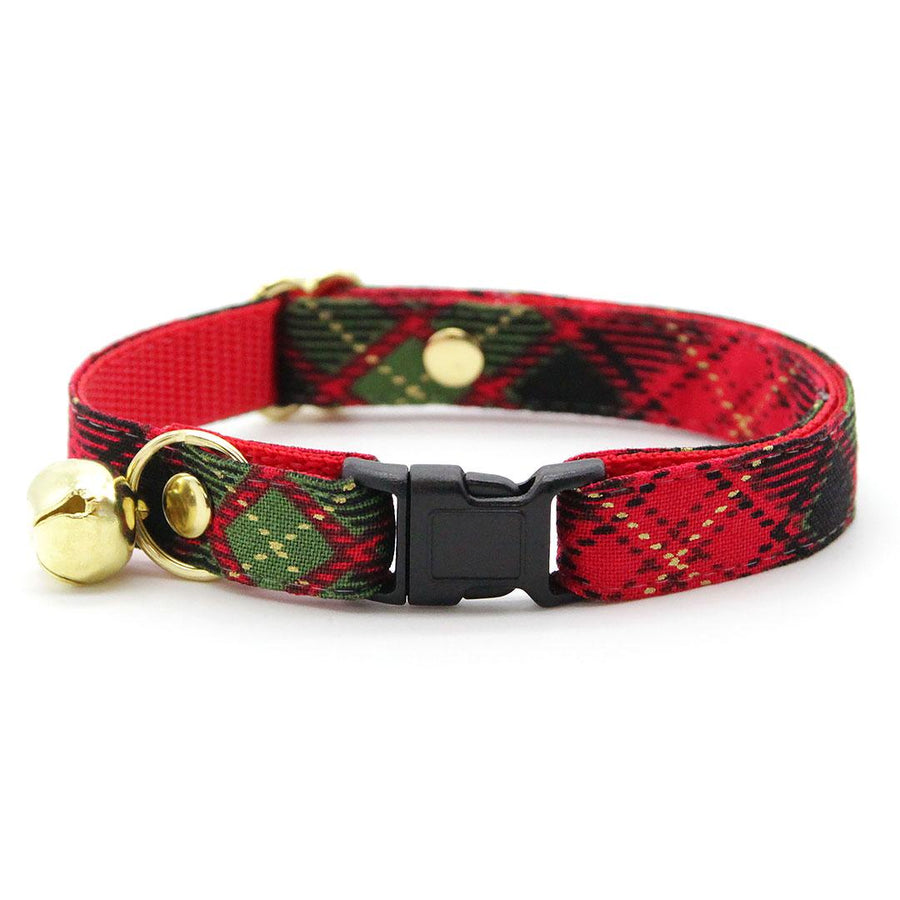 Plaid Cat Collar - "Winterwood" - Red Black & Green Rustic Holiday Plaid Cat Collar / Christmas / Breakaway Buckle or Non-Breakaway / Cat, Kitten + Small Dog Sizes