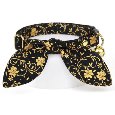 Cat Collar - "Night Bloom" - Regal Gold & Black Cat Collar / Elegant, Wedding, New Year's / Breakaway Buckle or Non-Breakaway / Cat, Kitten + Small Dog Sizes