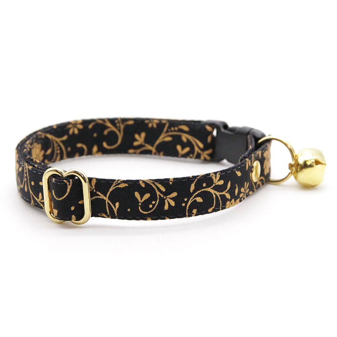 Bow Tie Cat Collar Set - "Night Bloom" - Gold & Black Cat Collar with Bow Tie / New Year, Regal, Elegant, Wedding / Cat, Kitten, Small Dog Sizes