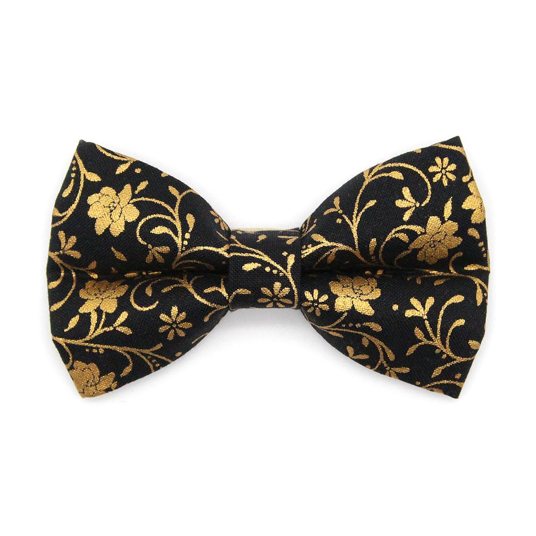 Bow Tie Cat Collar Set - "Night Bloom" - Gold & Black Cat Collar with Bow Tie / New Year, Regal, Elegant, Wedding / Cat, Kitten, Small Dog Sizes