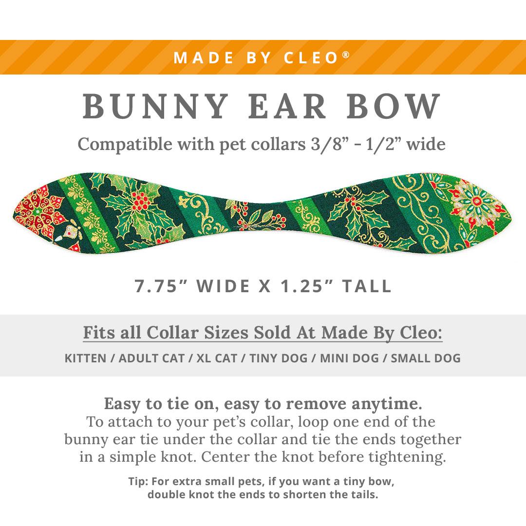 Holiday Cat Collar + Bunny Ear Bow Set - "Victorian Christmas - Green" - Holly Cat Collar w/ Matching Bunny Bow Tie / Tie-On Scarf / Cat, Kitten + Small Dog Sizes