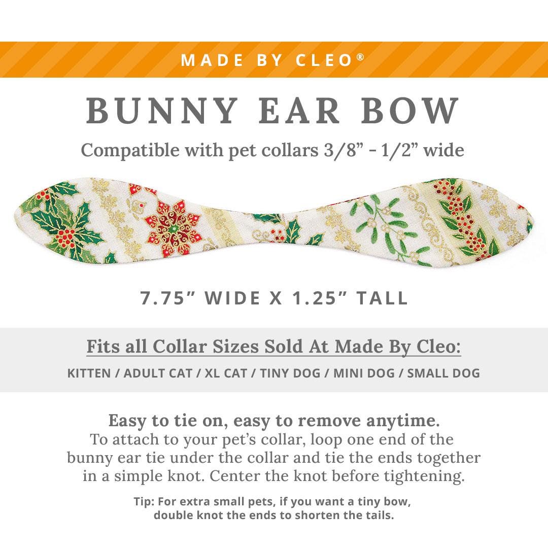 Holiday Cat Collar + Bunny Ear Bow Set - "Victorian Christmas - Ivory" - Holly Cat Collar w/ Matching Bunny Bow Tie / Tie-On Scarf / Cat, Kitten + Small Dog Sizes