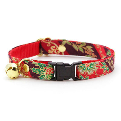 Holiday Cat Collar + Bunny Ear Bow Set - "Victorian Christmas - Burgundy" - Elegant Cat Collar w/ Matching Bunny Bow Tie / Tie-On Scarf / Cat, Kitten + Small Dog Sizes