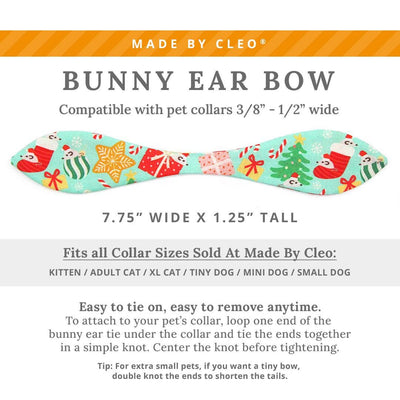 Holiday Cat Collar + Bunny Ear Bow Set - "Merry Mice - Mint" - Christmas Mouse Cat Collar w/ Matching Bunny Bow Tie / Tie-On Scarf / Cat, Kitten + Small Dog Sizes