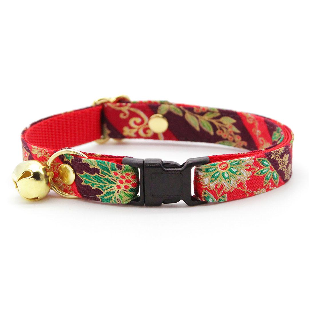 Holiday Cat Collar + Flower Set - "Victorian Christmas - Burgundy" - Elegant Cat Collar w/ Burgundy Felt Flower (Detachable) / Cat, Kitten + Small Dog Sizes