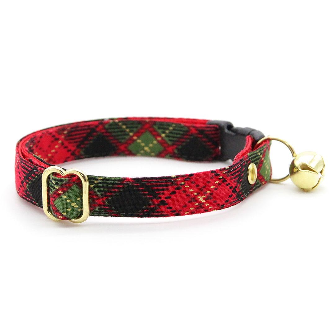 Holiday Cat Collar + Bunny Ear Bow Set - "Winterwood" - Christmas Red Plaid Cat Collar w/ Matching Bunny Bow Tie / Tie-On Scarf / Cat, Kitten + Small Dog Sizes