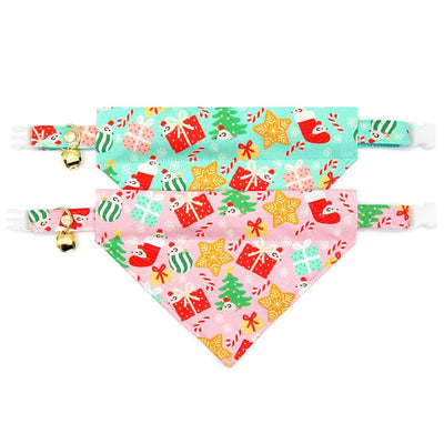 Holiday Cat Bandana - "Merry Mice - Mint" - Christmas Mouse Bandana for Cat + Small Dog / Fun Whimsical / Slide-on Bandana