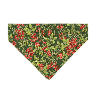 Holiday Cat Bandana - "Yuletide Berries" - Green Red Berry Holly Bandana for Cat + Small Dog / Elegant Classic Christmas / Slide-on Bandana