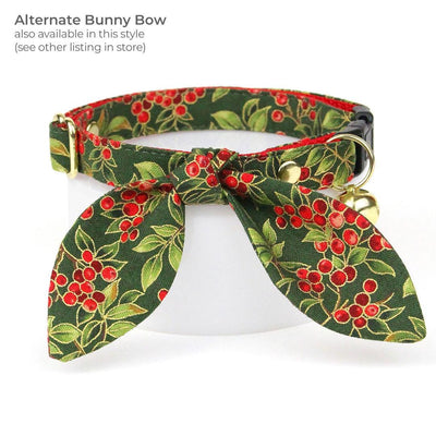Holiday Cat Bandana - "Yuletide Berries" - Green Red Berry Holly Bandana for Cat + Small Dog / Elegant Classic Christmas / Slide-on Bandana