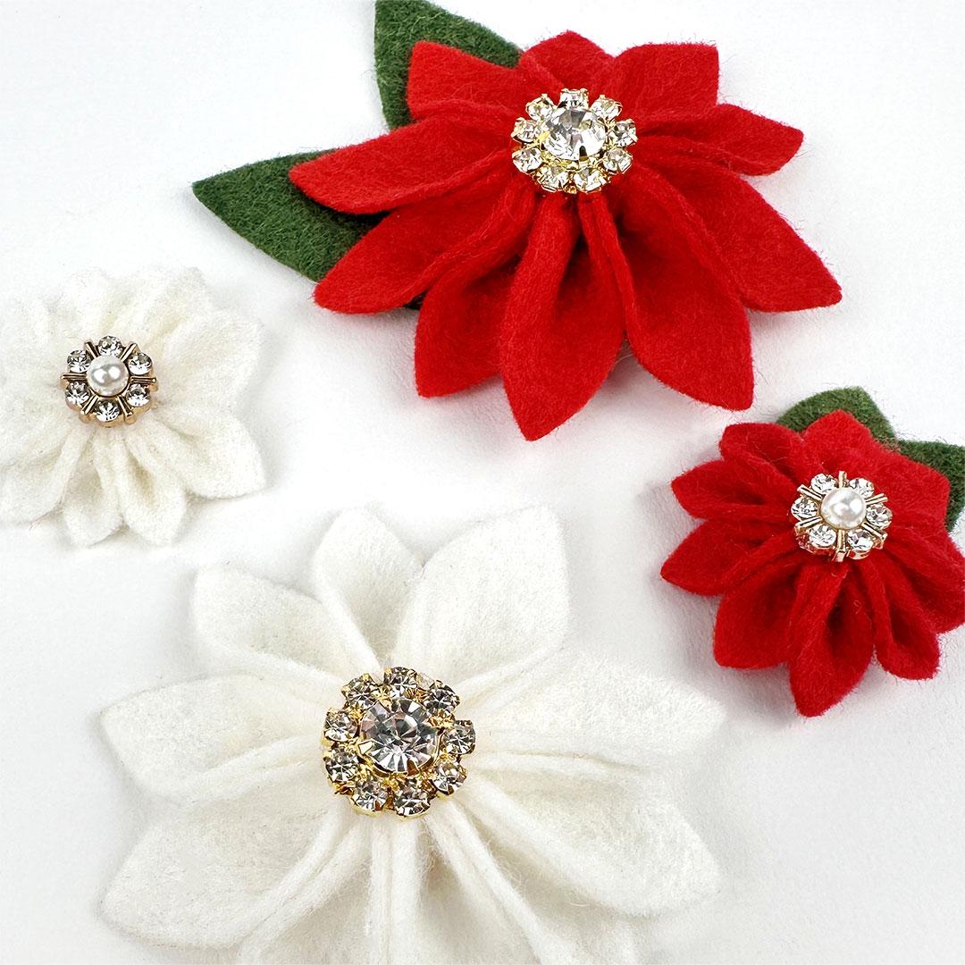 Holiday Cat Collar + Flower Set - "Victorian Christmas - Ivory" - Elegant Holly Cat Collar + Specialty Christmas Red Poinsettia Felt Flower (Detachable)