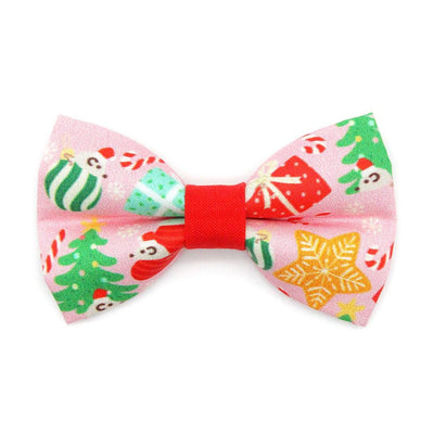 Holiday Cat Bow Tie - "Merry Mice - Pink" - Christmas Mouse Bow Tie for Cat Collar / Whimsical, Fun / Cat, Kitten + Small Dog Bowtie