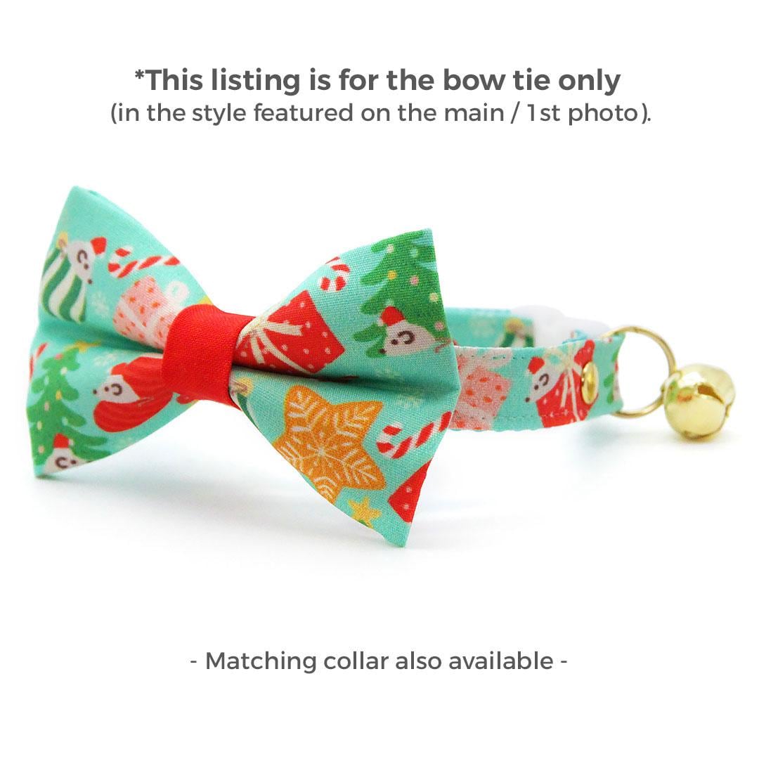 Holiday Cat Bow Tie - "Merry Mice - Mint" - Christmas Mouse Bow Tie for Cat Collar / Whimsical, Fun / Cat, Kitten + Small Dog Bowtie