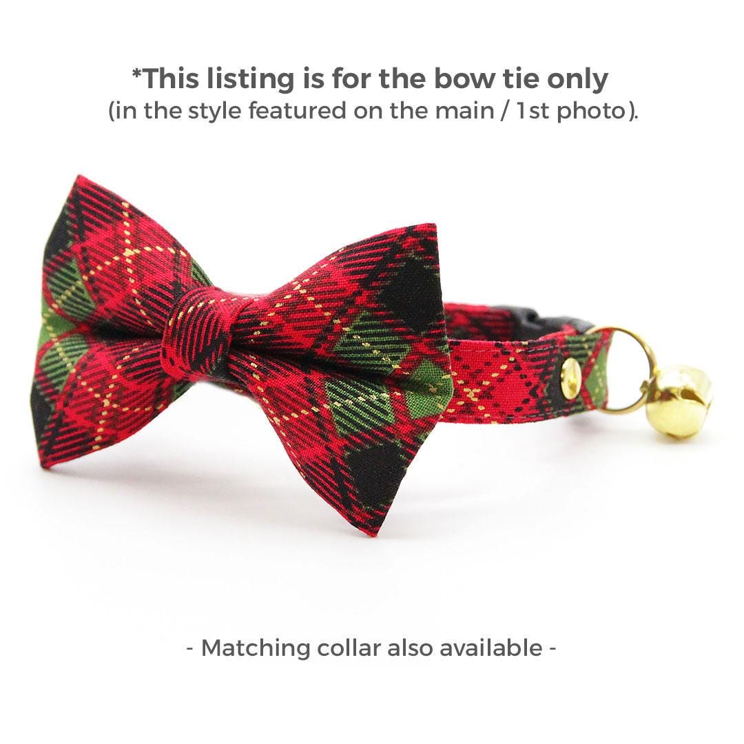 Plaid Cat Bow Tie - "Winterwood" - Holiday Red Plaid Bow Tie for Cat Collar / Rustic, Christmas, Winter / Cat, Kitten + Small Dog Bowtie