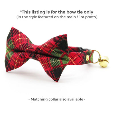 Plaid Cat Bow Tie - "Winterwood" - Holiday Red Plaid Bow Tie for Cat Collar / Rustic, Christmas, Winter / Cat, Kitten + Small Dog Bowtie