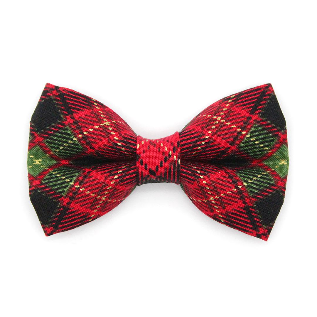 Plaid Cat Bow Tie - "Winterwood" - Holiday Red Plaid Bow Tie for Cat Collar / Rustic, Christmas, Winter / Cat, Kitten + Small Dog Bowtie