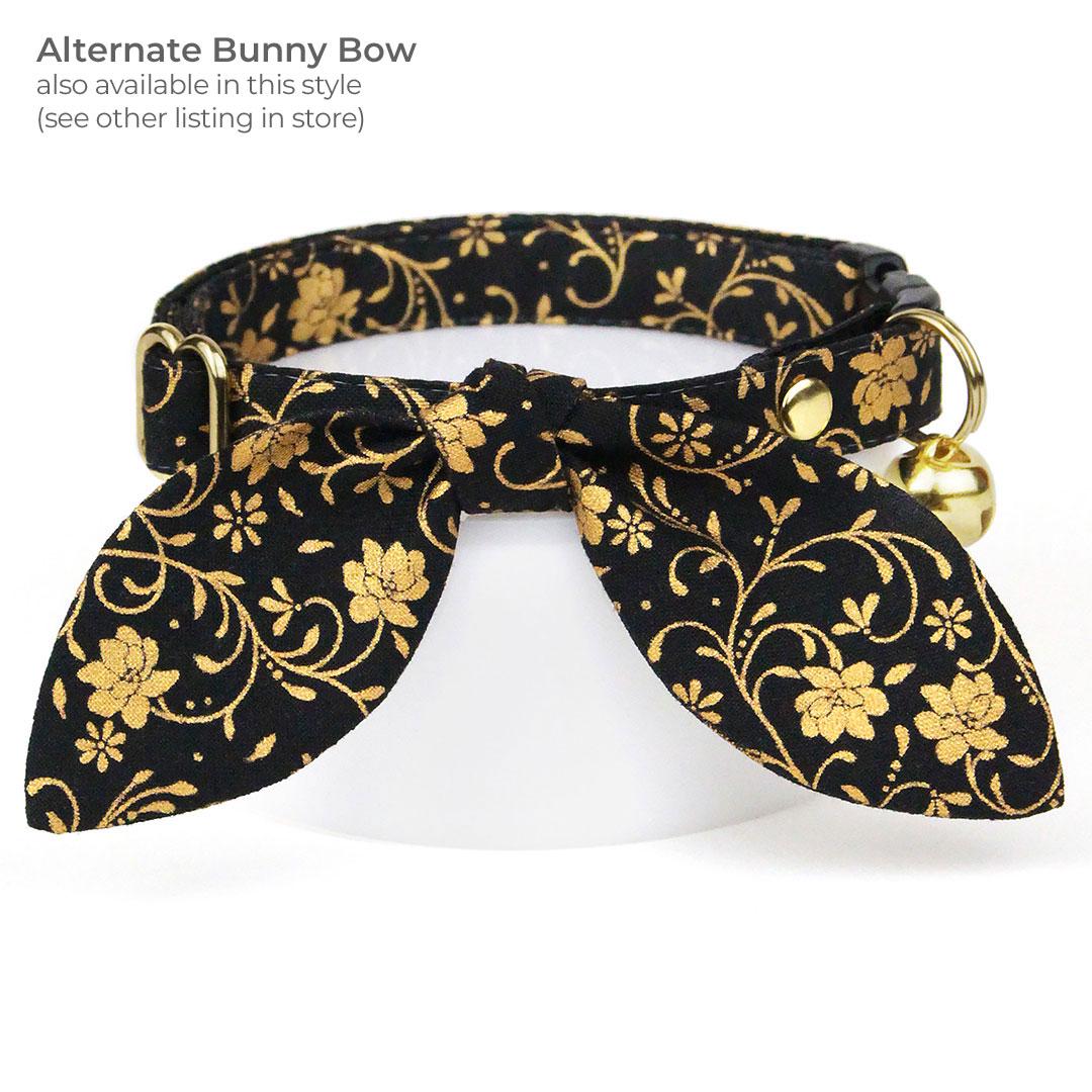 Cat Bow Tie - "Night Bloom" - Elegant Gold & Black Bow Tie for Cat Collar / Regal, New Year, Gold, Fancy, Wedding / Cat, Kitten + Small Dog Bowtie