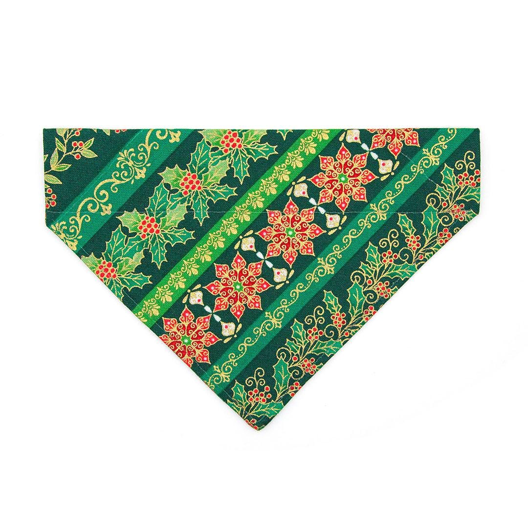 Holiday Cat Bandana - "Victorian Christmas - Green" - Elegant Holly Poinsettia Mistletoe Bandana for Cat + Small Dog / Slide-on Bandana