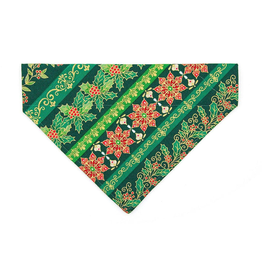 Holiday Cat Bandana - "Victorian Christmas - Green" - Elegant Holly Poinsettia Mistletoe Bandana for Cat + Small Dog / Slide-on Bandana