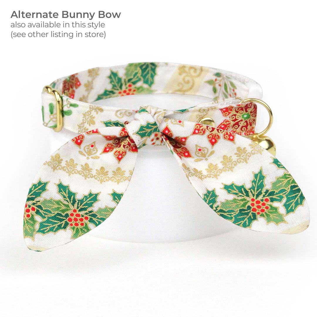 Holiday Cat Bandana - "Victorian Christmas - Ivory" - Elegant Christmas Bandana for Cat + Small Dog / Holly, Poinsettia & Mistletoe / Slide-on Bandana