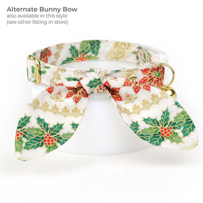 Holiday Cat Bandana - "Victorian Christmas - Ivory" - Elegant Christmas Bandana for Cat + Small Dog / Holly, Poinsettia & Mistletoe / Slide-on Bandana