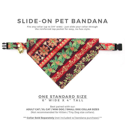Holiday Cat Bandana - "Victorian Christmas - Burgundy" - Elegant Holly Mistletoe Poinsettia Bandana for Cat + Small Dog / Slide-on Bandana
