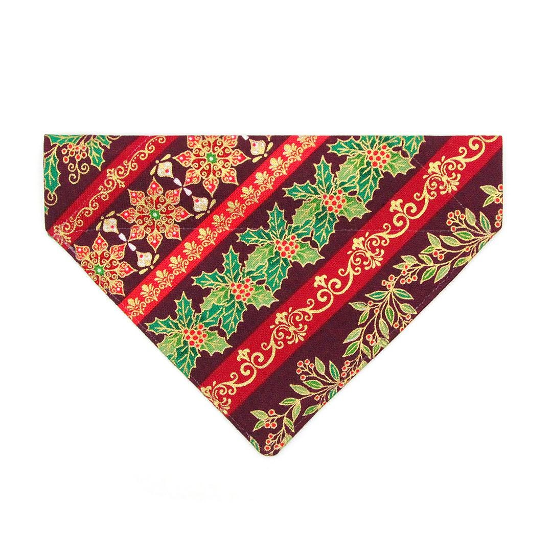 Holiday Cat Bandana - "Victorian Christmas - Burgundy" - Elegant Holly Mistletoe Poinsettia Bandana for Cat + Small Dog / Slide-on Bandana