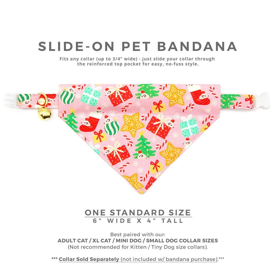 Holiday Cat Bandana - "Merry Mice - Pink" - Christmas Mouse Bandana for Cat + Small Dog / Fun Whimsical / Slide-on Bandana