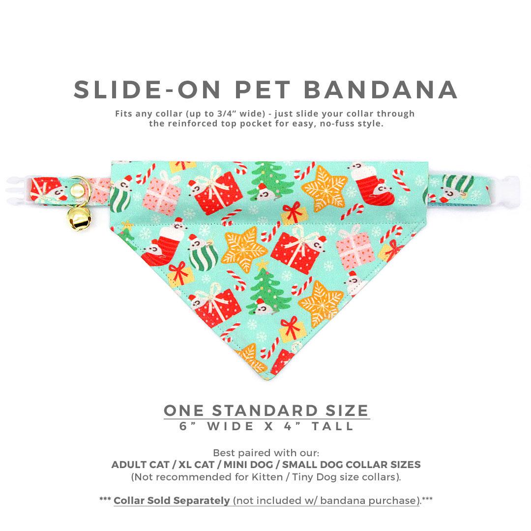 Holiday Cat Bandana - "Merry Mice - Mint" - Christmas Mouse Bandana for Cat + Small Dog / Fun Whimsical / Slide-on Bandana