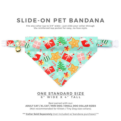 Holiday Cat Bandana - "Merry Mice - Mint" - Christmas Mouse Bandana for Cat + Small Dog / Fun Whimsical / Slide-on Bandana