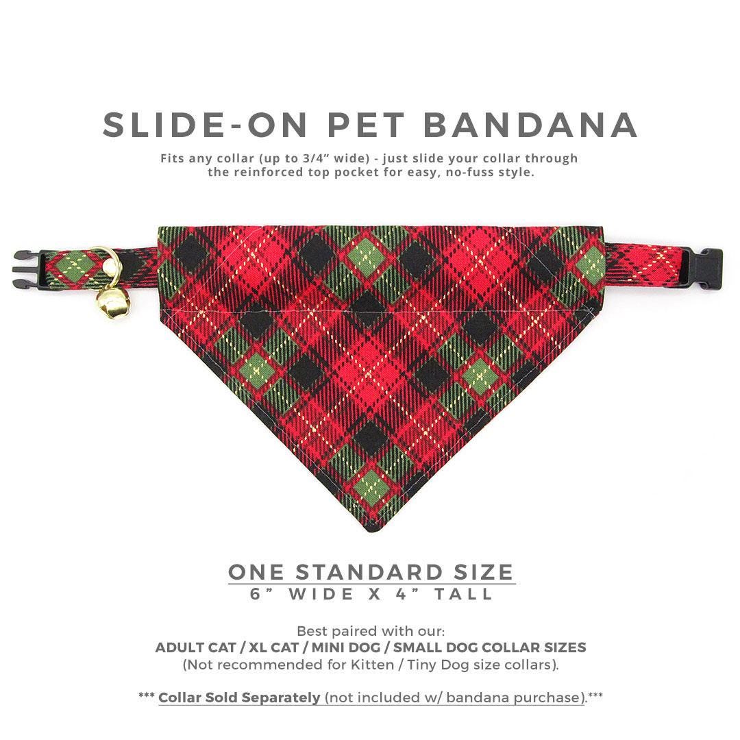 Plaid Cat Bandana - "Winterwood" - Red Holiday Bandana for Cat + Small Dog / Rustic Christmas, Winter / Slide-on Bandana