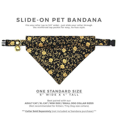 Cat Bandana - "Night Bloom" - Elegant Gold & Black Bandana for Cat + Small Dog / Wedding, New Year's / Slide-on Bandana