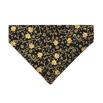 Cat Bandana - "Night Bloom" - Elegant Gold & Black Bandana for Cat + Small Dog / Wedding, New Year's / Slide-on Bandana