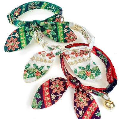 Holiday Cat Collar - "Victorian Christmas - Ivory" - Poinsettia, Mistletoe & Holly Cat Collar / Breakaway Buckle or Non-Breakaway / Cat, Kitten + Small Dog Sizes