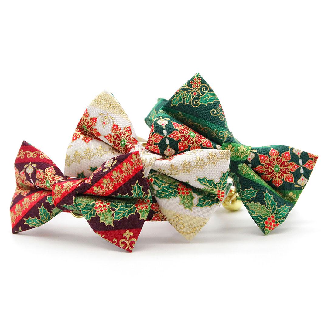 Holiday Cat Collar - "Victorian Christmas - Ivory" - Poinsettia, Mistletoe & Holly Cat Collar / Breakaway Buckle or Non-Breakaway / Cat, Kitten + Small Dog Sizes