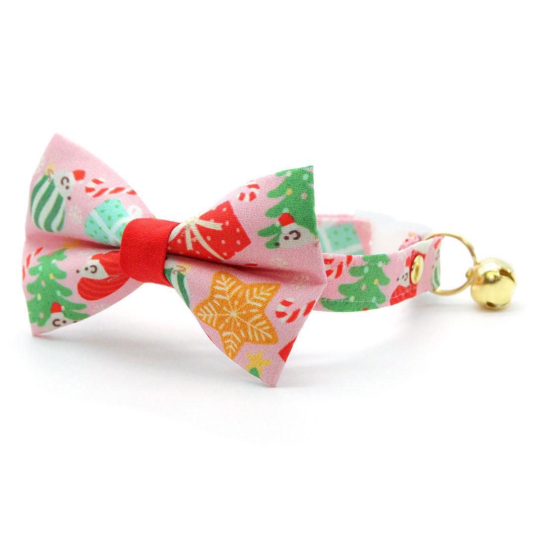 Holiday Cat Collar - "Merry Mice - Pink" - Fun Whimsical Christmas Mouse Cat Collar / Breakaway Buckle or Non-Breakaway / Cat, Kitten + Small Dog Sizes