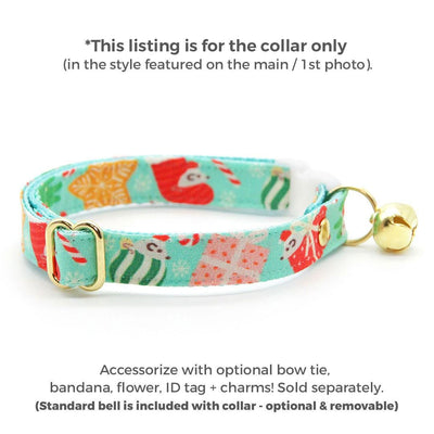 Christmas Cat Collar - "Merry Mice - Mint" - Fun Holiday Mouse Cat Collar / Breakaway Buckle or Non-Breakaway / Cat, Kitten + Small Dog Sizes