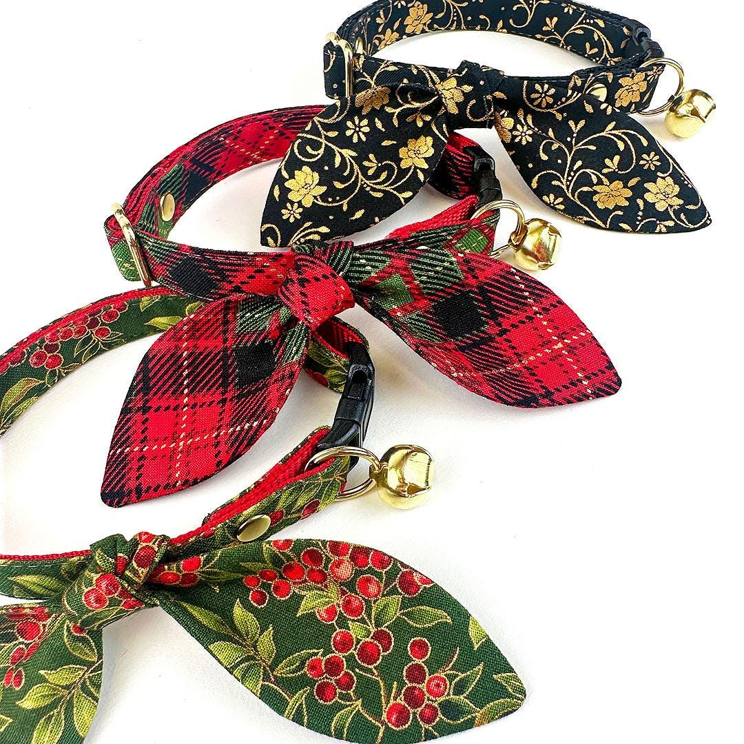 Cat Collar - "Night Bloom" - Regal Gold & Black Cat Collar / Elegant, Wedding, New Year's / Breakaway Buckle or Non-Breakaway / Cat, Kitten + Small Dog Sizes
