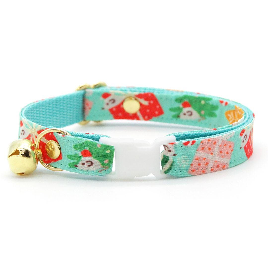 Bow Tie Cat Collar Set - "Merry Mice - Mint" - Christmas Mouse Cat Collar with Bow Tie / Fun Whimsical Holiday / Cat, Kitten, Small Dog Sizes