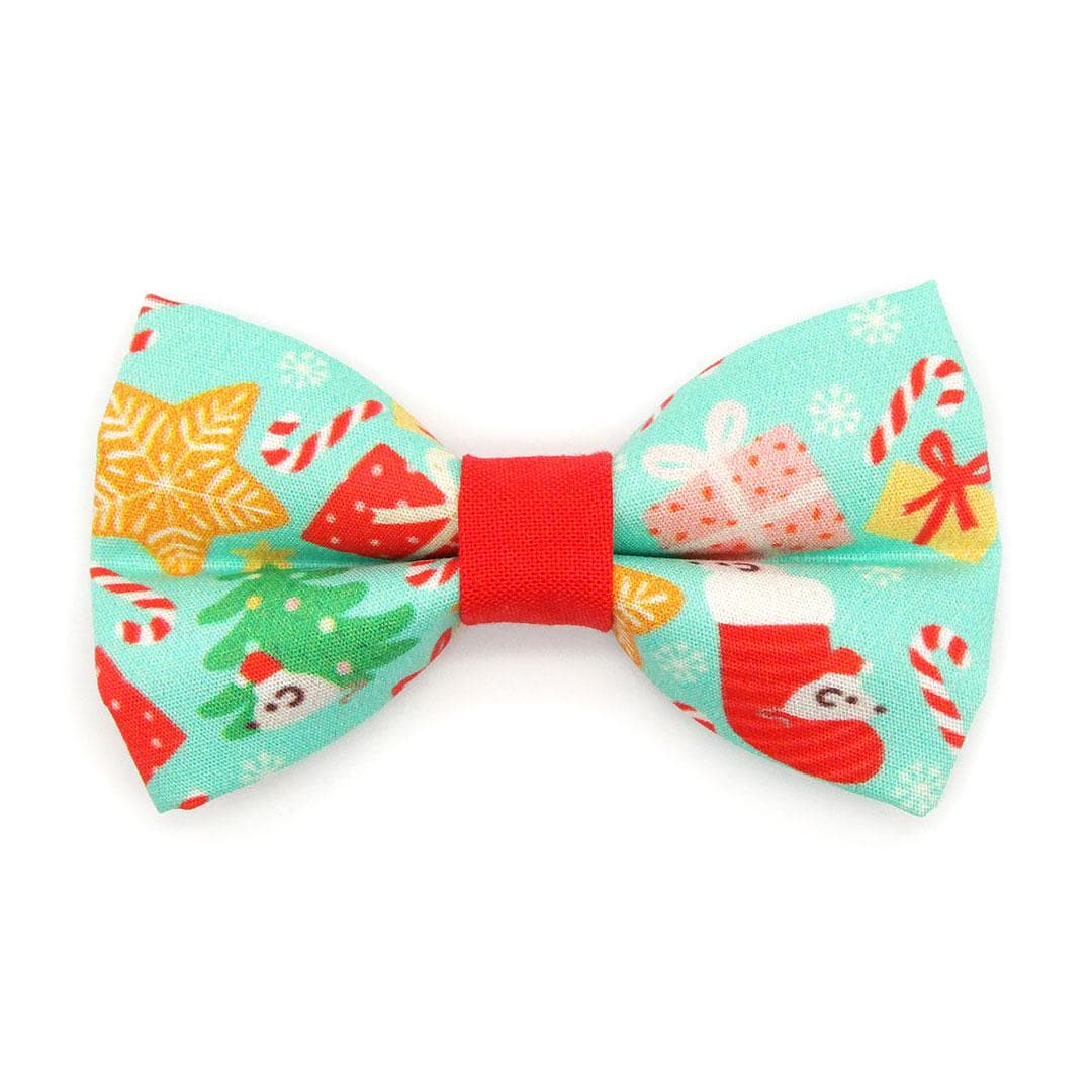 Bow Tie Cat Collar Set - "Merry Mice - Mint" - Christmas Mouse Cat Collar with Bow Tie / Fun Whimsical Holiday / Cat, Kitten, Small Dog Sizes