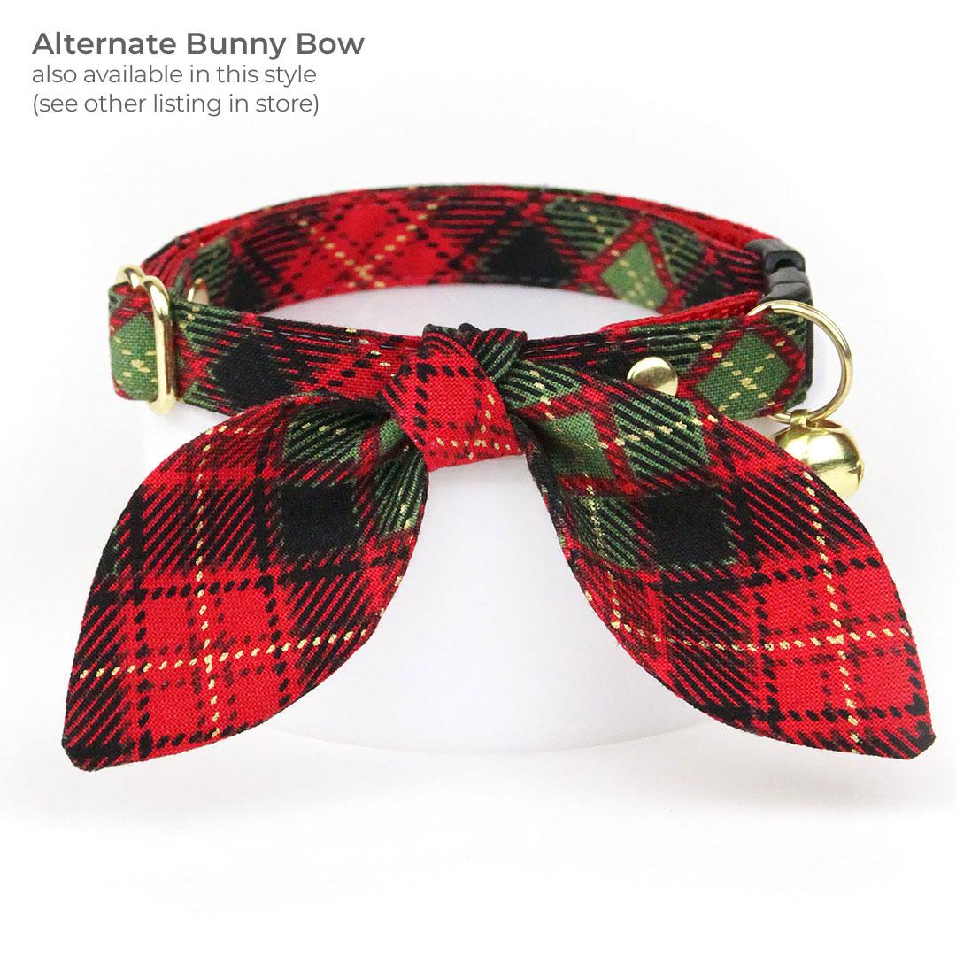 Bow Tie Cat Collar Set - "Winterwood" - Red Black & Green Holiday Plaid Cat Collar with Bow Tie / Rustic, Christmas, Winter / Cat, Kitten, Small Dog Sizes