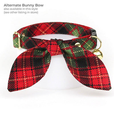 Bow Tie Cat Collar Set - "Winterwood" - Red Black & Green Holiday Plaid Cat Collar with Bow Tie / Rustic, Christmas, Winter / Cat, Kitten, Small Dog Sizes