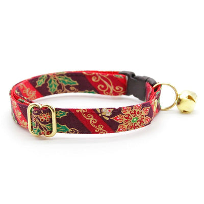 Holiday Cat Collar + Bunny Ear Bow Set - "Victorian Christmas - Burgundy" - Elegant Cat Collar w/ Matching Bunny Bow Tie / Tie-On Scarf / Cat, Kitten + Small Dog Sizes