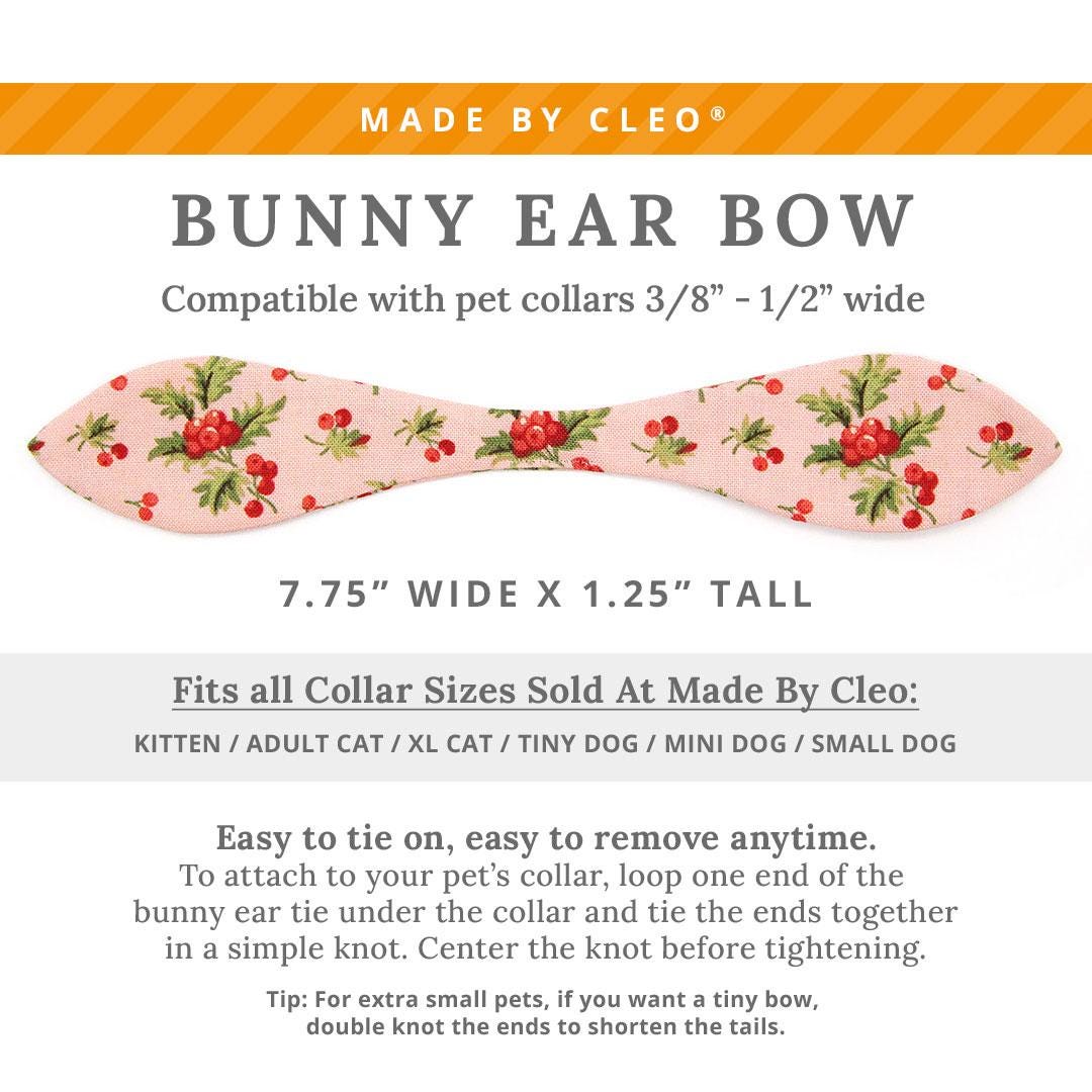 Holiday Cat Collar + Bunny Ear Bow Set - "Sugarplum Pink" - Christmas Berry Cat Collar w/ Matching Bunny Bow Tie / Tie-On Scarf / Cat, Kitten + Small Dog Sizes