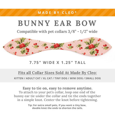 Holiday Cat Collar + Bunny Ear Bow Set - "Sugarplum Pink" - Christmas Berry Cat Collar w/ Matching Bunny Bow Tie / Tie-On Scarf / Cat, Kitten + Small Dog Sizes