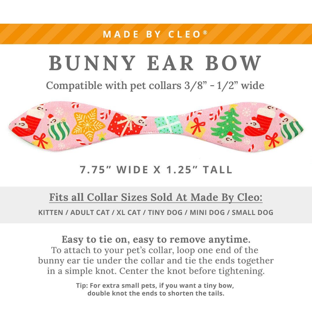 Holiday Cat Collar + Bunny Ear Bow Set - "Merry Mice - Pink" - Christmas Mouse Cat Collar w/ Matching Bunny Bow Tie / Tie-On Scarf / Cat, Kitten + Small Dog Sizes
