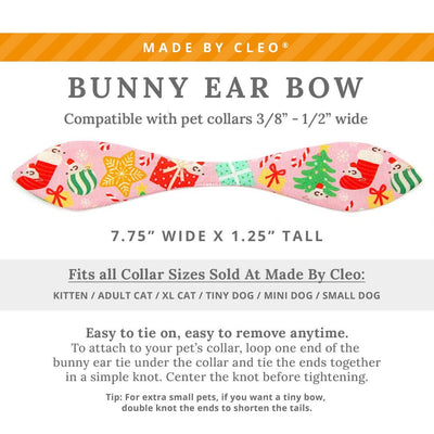Holiday Cat Collar + Bunny Ear Bow Set - "Merry Mice - Pink" - Christmas Mouse Cat Collar w/ Matching Bunny Bow Tie / Tie-On Scarf / Cat, Kitten + Small Dog Sizes