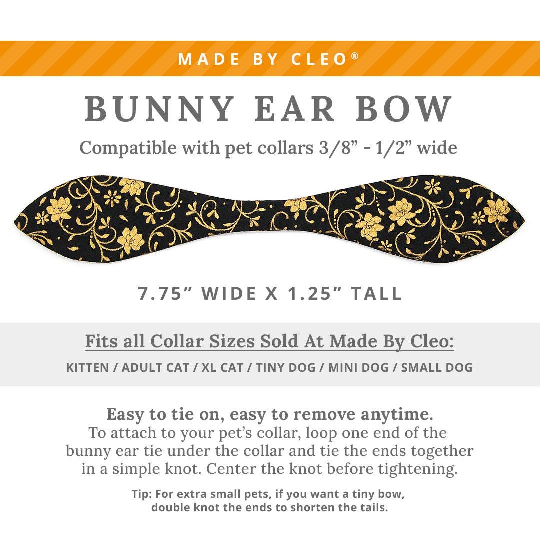 Regal Cat Collar + Bunny Ear Bow Set - "Night Bloom" - Gold & Black Cat Collar w/ Matching Bunny Bow Tie / Tie-On Scarf / Cat, Kitten + Small Dog Sizes