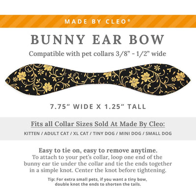 Regal Cat Collar + Bunny Ear Bow Set - "Night Bloom" - Gold & Black Cat Collar w/ Matching Bunny Bow Tie / Tie-On Scarf / Cat, Kitten + Small Dog Sizes