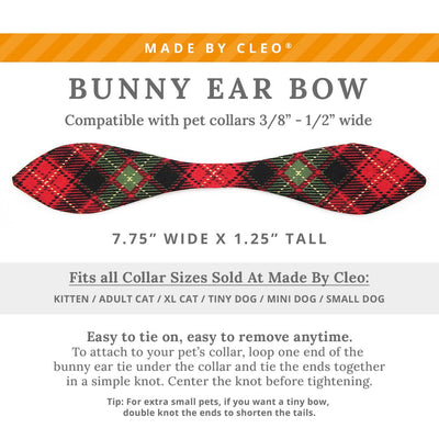 Holiday Cat Collar + Bunny Ear Bow Set - "Winterwood" - Christmas Red Plaid Cat Collar w/ Matching Bunny Bow Tie / Tie-On Scarf / Cat, Kitten + Small Dog Sizes