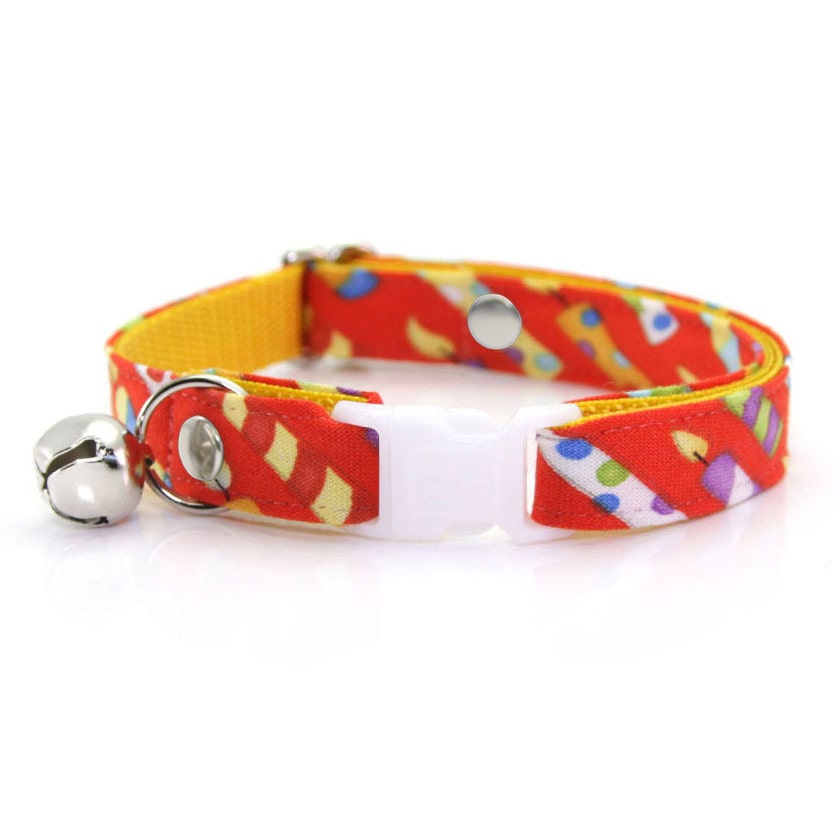 Cat Collar - "Birthday Candles" - Red Cat Collar - Breakaway Buckle or Non-Breakaway / Cat, Kitten + Small Dog Sizes